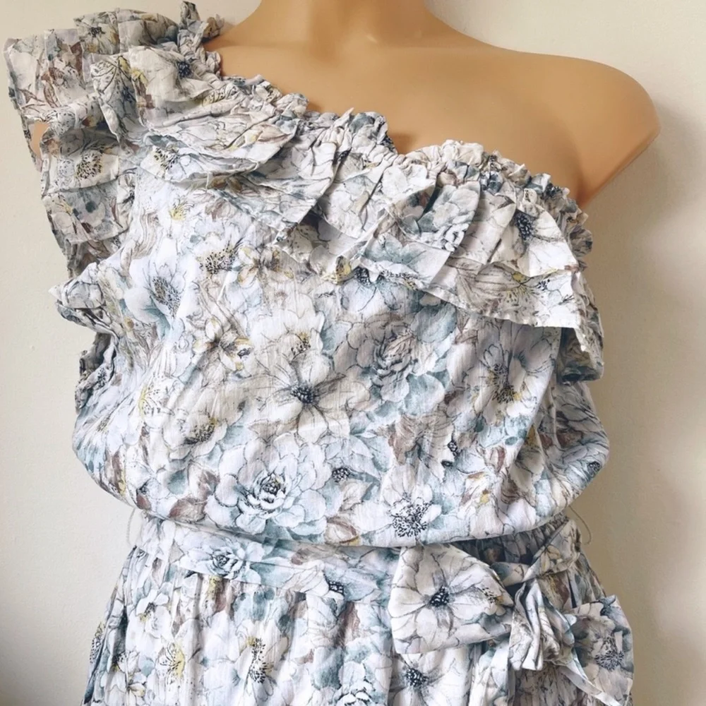 ✌🏼NWT HAPPY X NATURE Willow 1 shoulder mini Dress Kate Hudson XL elastic waist - Picture 5 of 10
